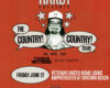 Concert poster advertising 'The Country! Tour' with a man in a hat and glasses; prominent speech bubbles say 'THE COUNTRY!' and 'COUNTRY! TOUR!' and date is Friday June 12 at Veterans United Home Loans Amphitheater, VA Beach.