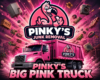 Promotional image for Pinky's Junk Removal featuring a large pink truck and bold logo with a flamingo, debris flying around.
